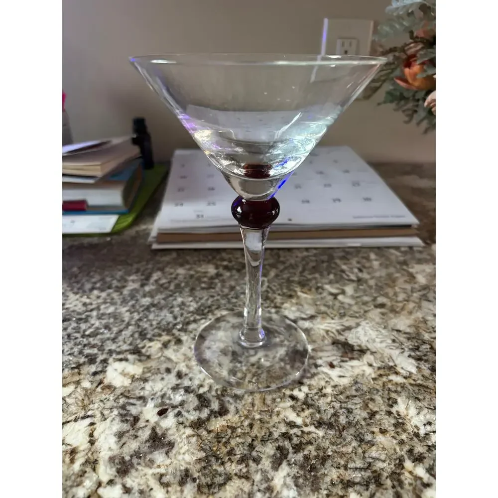 Vintage Crate & Barrel Large Purple Ball Stem Martini Glass 8